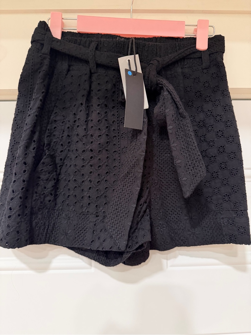 Blank NYC Black Eyelet Tie-Waist Shorts